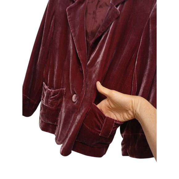 Spencer Jeremy Silk Velvet Blazer Sz M Burgundy Whimsi Holiday Party Elegant Vtg - Picture 5 of 15